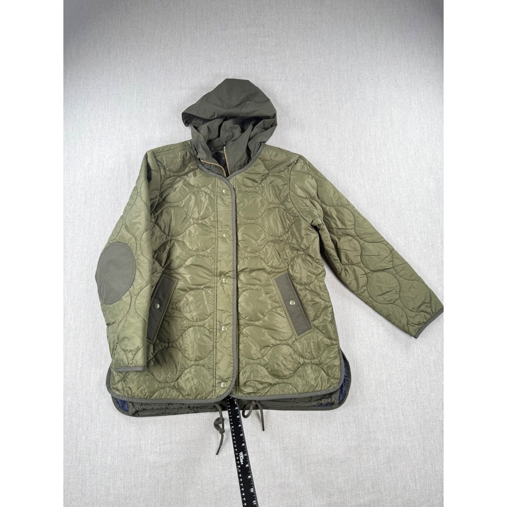 J.Crew Womens Quilted Liner Jacket Hooded Olive Green Full Zip Snap Small